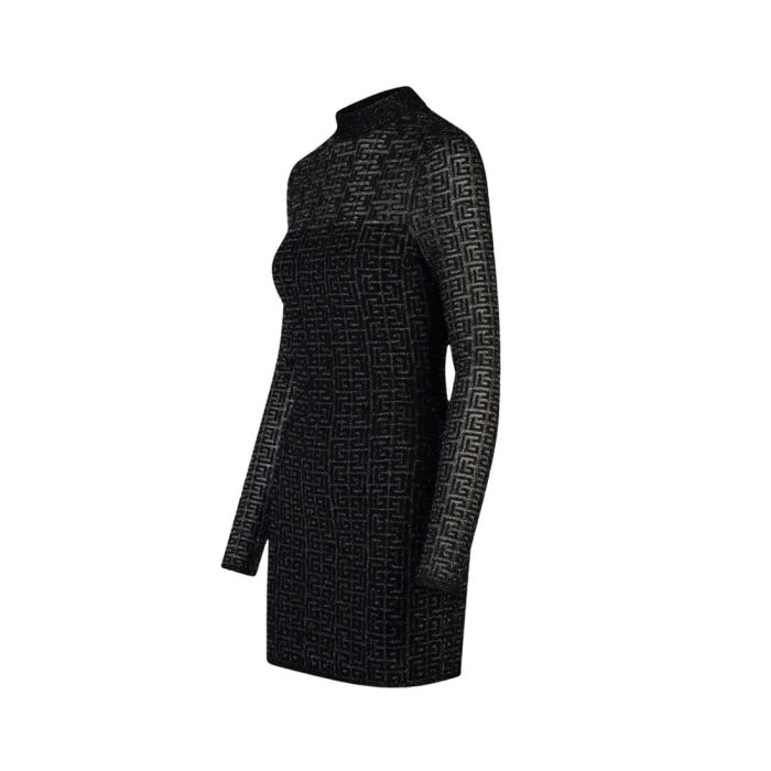 Black Velvet Bow Trim Long Sleeve Womens Dresses - Image 3